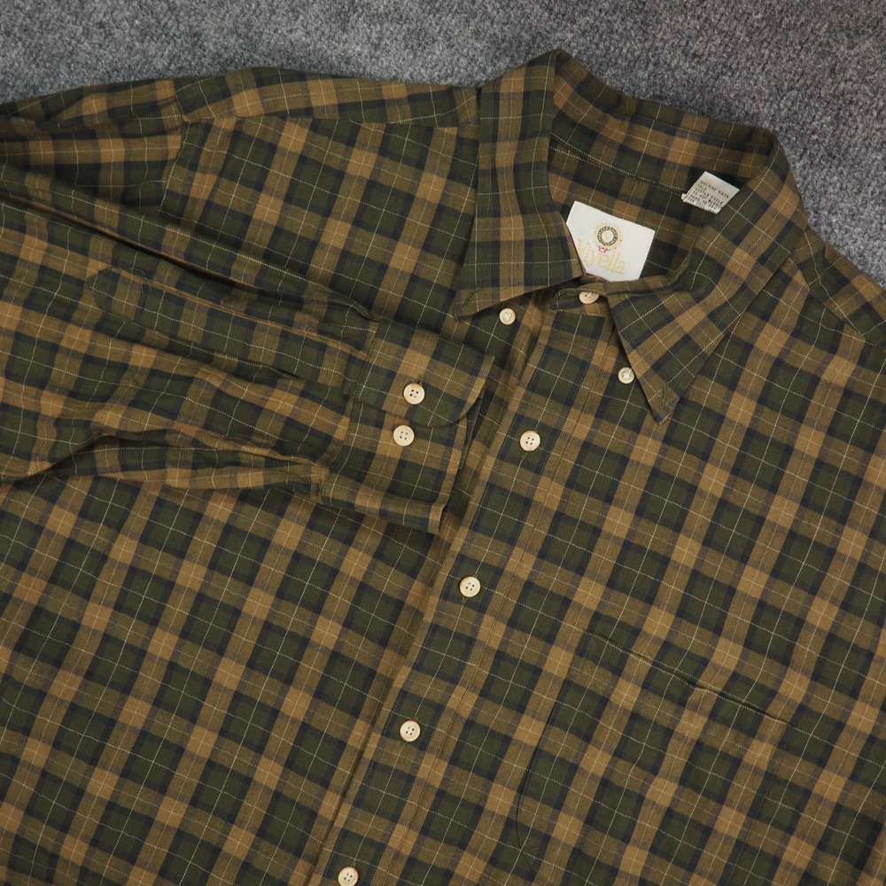 Viyella Shirt Mens XL Button Down Green Brown Plaid Cotton Wool Flannel Heritage